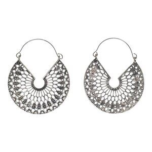 Vintage Silver-Tone Filigree Hoop Earrings With Intricate Openwork Design